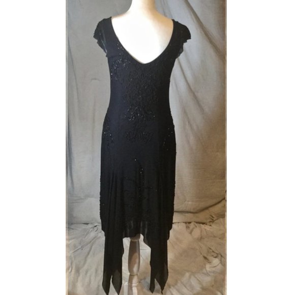 Sue Wong Nocturne Black Beaded V Neck 20s Style Cocktail Dress - Picture 4 of 12